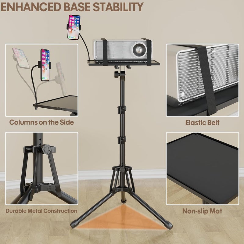 KOOV Projector Stand Adjustable Height 20" to 61", Foldable Projector Tripod Stand with Mouse Tray & Phone Holder, Portable Laptop Floor Stand for Office Home Stage Studio DJ Racks Podium Stand - Image 3